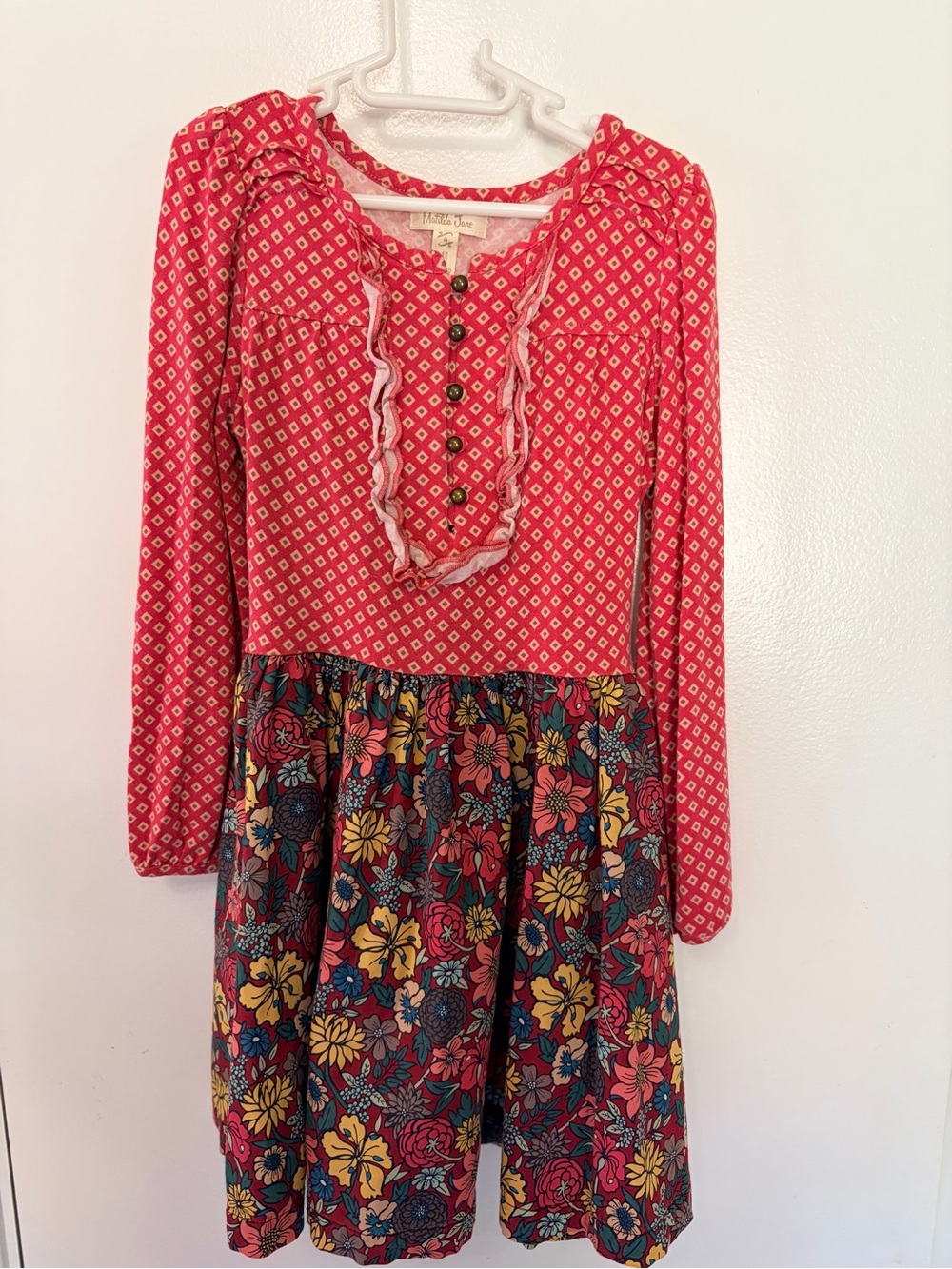 Matilda Jane Red Patterned Long Sleeve Dress with Floral Skirt